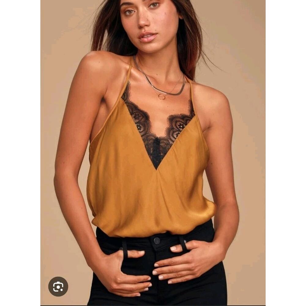 Free People Womens XS‎ Starlight Lace Cami Top Satin Camisole Tank Copper